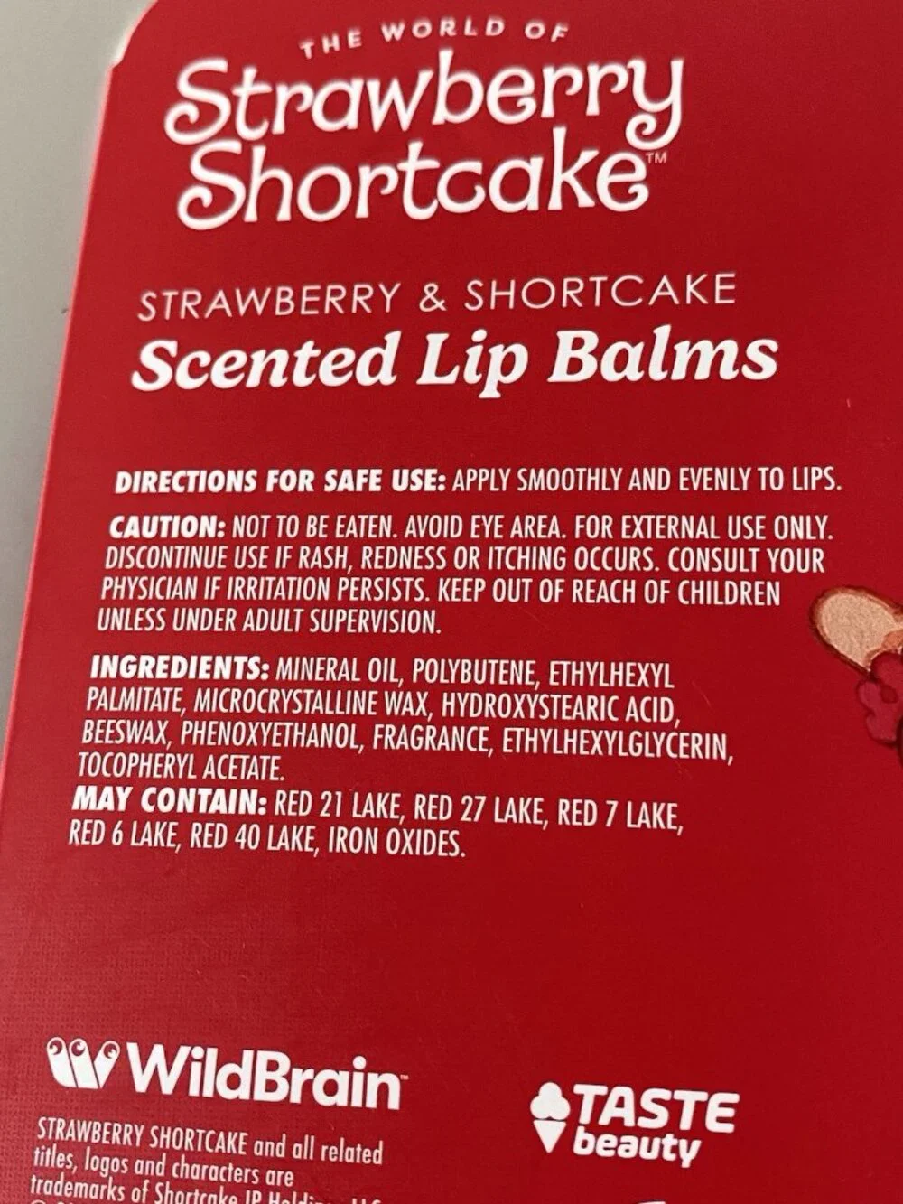 Set Of 2 Taste Beauty Strawberry Shortcake Strawberry Flavored Lip Balms NEW